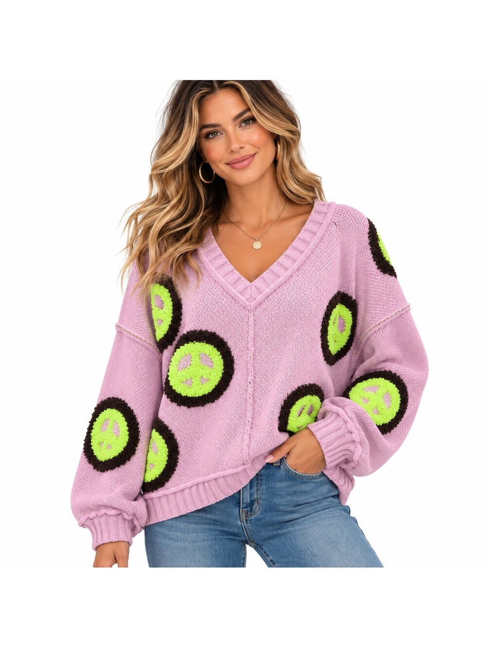 POL Women's Size Large Oversized Boho Cable Knit